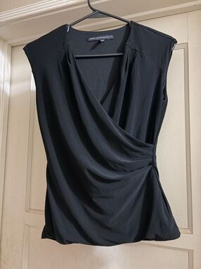 White House Black Market Black Draped Surplice Sleeveless Top with Side Ruching